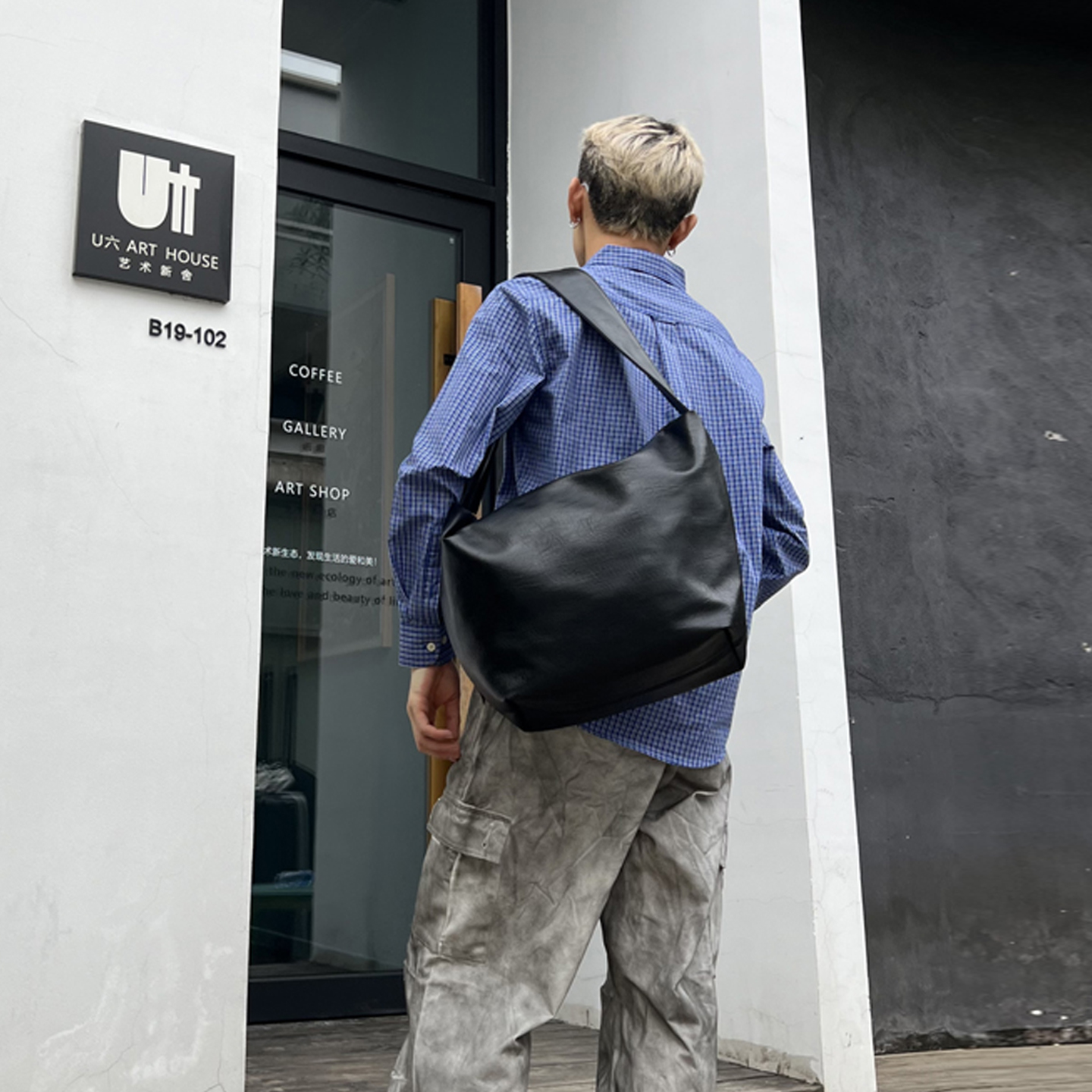 YUEN原创设计款ins简约腋下皮质托特包男女电脑背包hobo韩系百搭