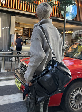 YUEN小众时髦时髦原宿手提包大容量皮质单肩包百搭斜跨通勤包男女