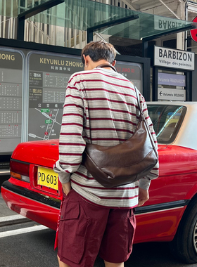 YUEN设计款ins复古单肩斜挎pu皮质大包男女饺子月牙邮差皮质hobo