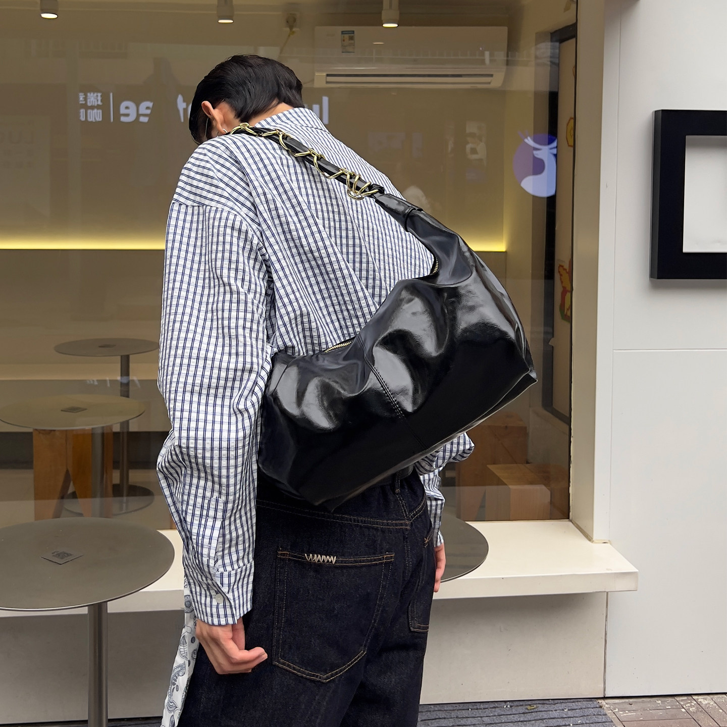 YUEN百搭原宿链条腋下月牙饺子包男女生pu松弛感hobo单肩手提包潮