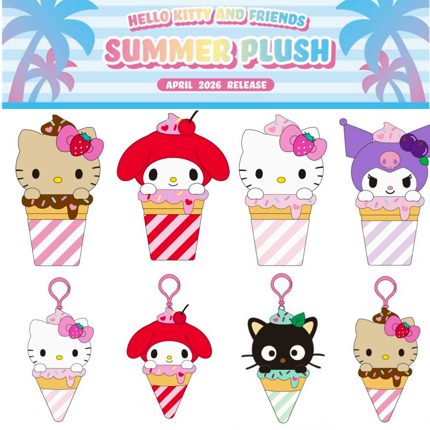 5月预售定金 美版三丽鸥Kitty 美乐蒂夏日冰激凌雪糕毛绒挂件