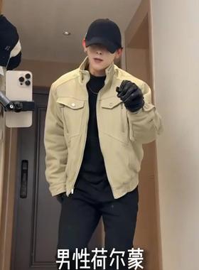 蛇年限定夹克男款加绒座山莽加厚重工解构宽松蟒纹工装棉服外套潮