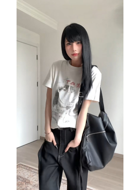 重磅纯棉260街头动漫少女印花短袖t恤男女夏新款宽松百搭情侣上衣