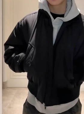 飞行员夹克外套男秋冬款美式廓形短款棉服cleanfit立领教练棒球服