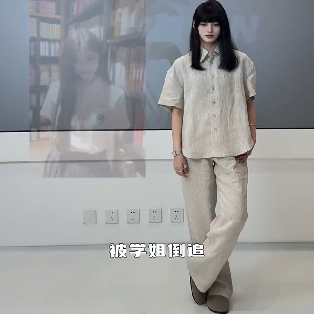 Oclin亚麻肌理古巴领短袖衬衫男女款短宽Boxy版型 手工火烧果实扣