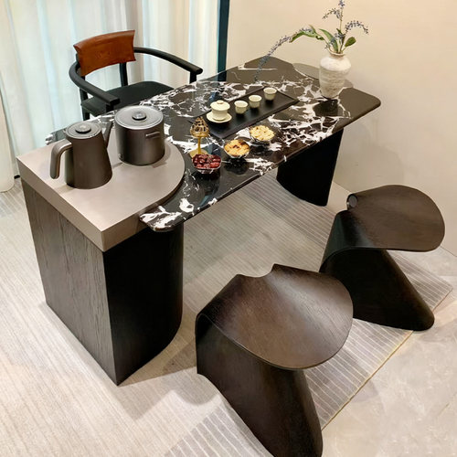 设计师款新中式实木泡茶台2025新端高端轻奢高级感岩板茶桌可定制