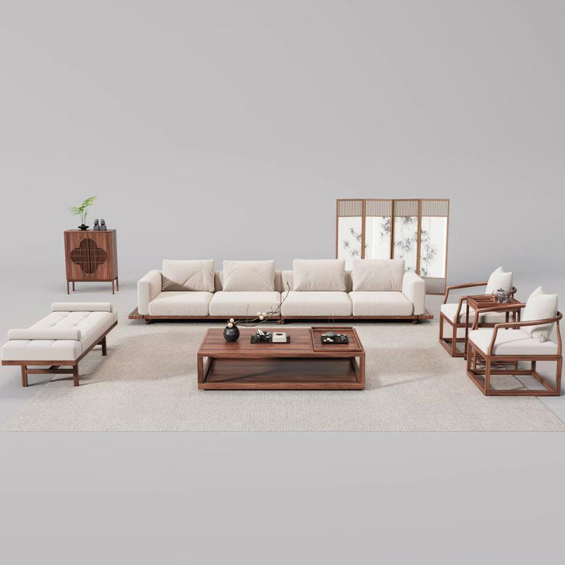 新中式胡桃木宋式美学客厅沙发椅组合新中式实木别墅禅意沙发椅