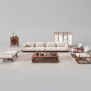 实木别墅禅意沙发椅 美学客厅沙发椅组合新中式 新中式 胡桃木宋式