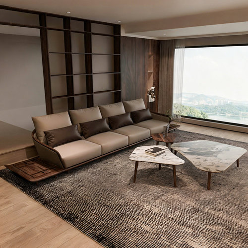 意式极简实木沙发客厅现代简约新款高端轻奢高级感胡桃木直排沙发