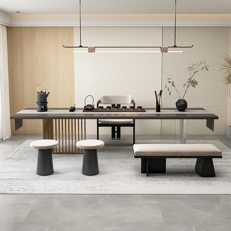 东方美学新中式实茶桌北美黑胡桃木泡茶台亚克力桌腿高端简约茶台