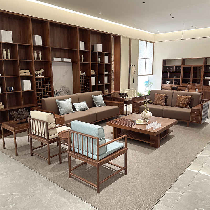 新中式实木沙发2025新款高端现代简约客厅家具胡桃木色储物沙发椅