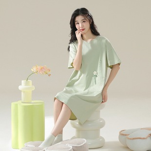 睡裙女夏天纯棉女士性感短袖孕妇清淡睡衣女款家居服连衣裙子4XL