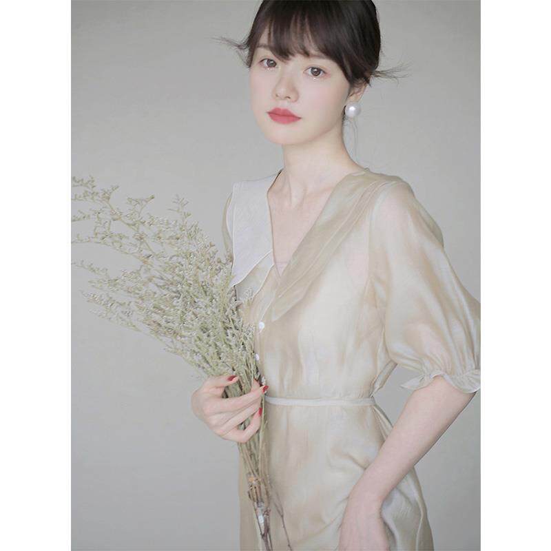 欧洲站女装法式甜美设计感小众长裙V领气质紫色超仙连衣裙女夏季