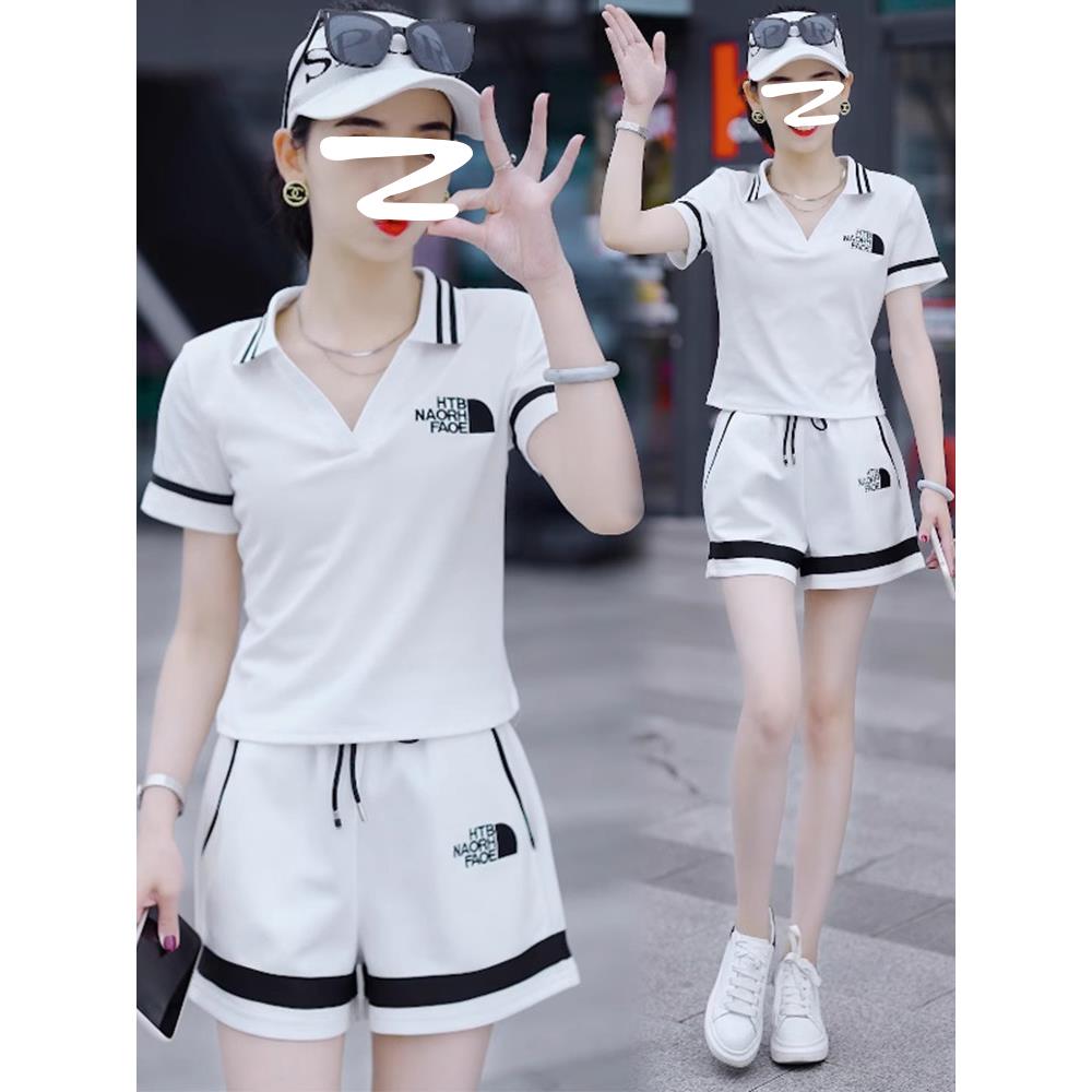 欧洲站休闲时尚套装女夏季2024年新款网红风短袖短裤运动服两件套