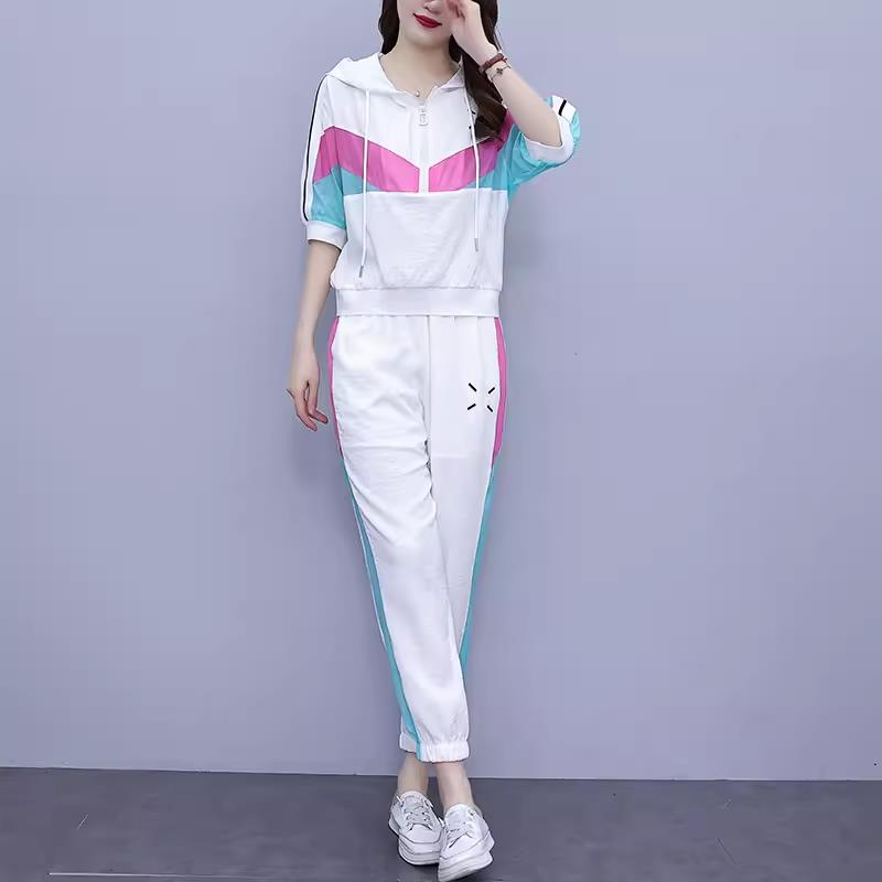 欧洲站休闲套装女时尚宽松2025年夏季新款大码薄款两件套运动装潮