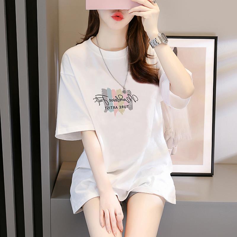 白色纯棉短袖T恤女夏季薄款中长款设计感小众宽松休闲半袖上衣潮