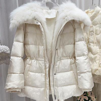 羽绒服女专柜货2024冬新款高端设计款狐狸毛大翻领印花中长款外套