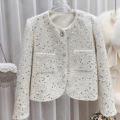 鹅绒服女专柜货2024冬新款闪亮亮重工亮片珠子小香风保暖羽绒外套