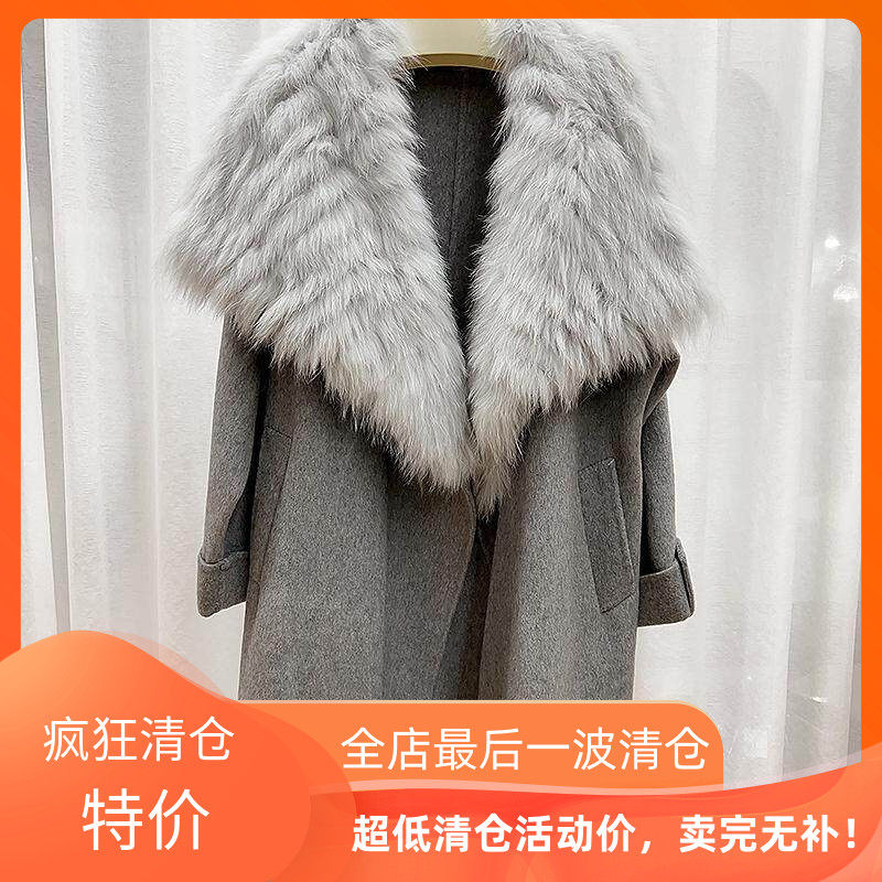 毛呢外套女秋冬新款高品质手工编织狐狸毛领双面呢羊毛大衣