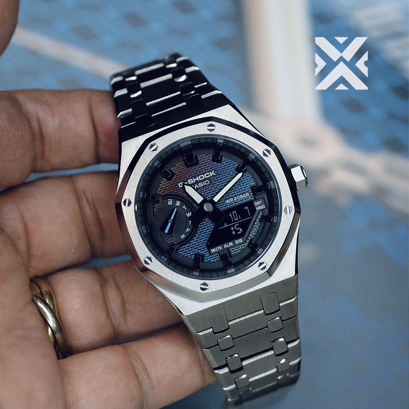 2025新款钛合金农家橡树ga2100改装成品表一体壳彩虹盘蓝宝石镜面