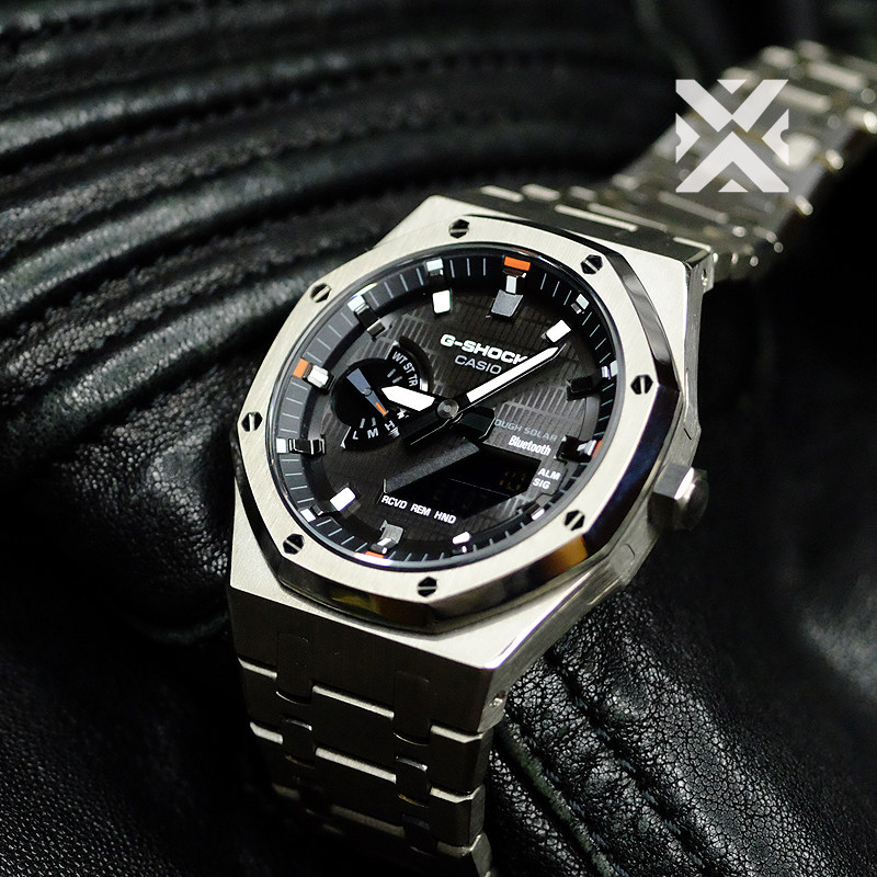 2025钛合金农家橡树gbm2100改装成品表一体太阳能蓝牙黑橙格子盘