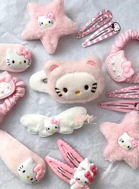 日系kT发饰可爱毛绒hellokitty卡通鸭嘴侧边发夹头饰摆摊