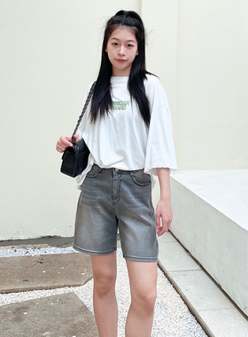 韩国howluk薄款高腰牛仔短裤女夏季新款宽松阔腿裤显高四分裤