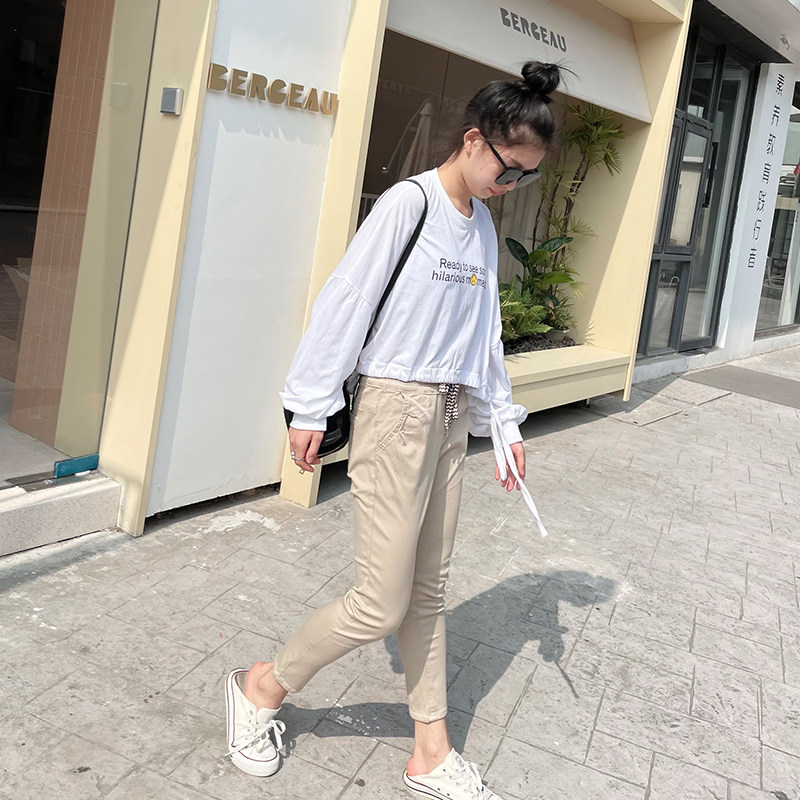 抽绳高腰howluk九分裤