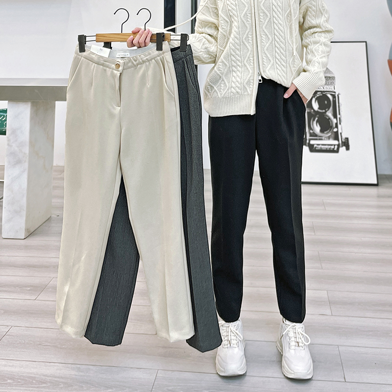 高腰舒适锥形显瘦松紧腰直筒西裤