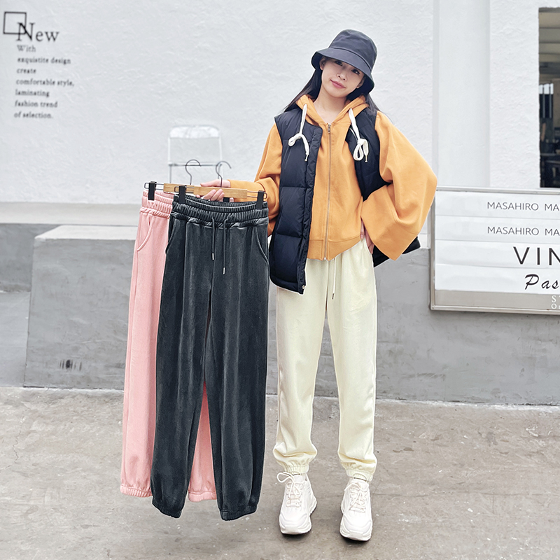 抽绳高腰howluk灯芯绒束脚长裤