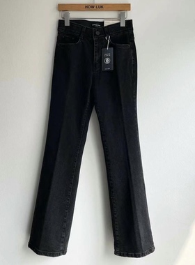 韩国howluk高腰黑色加绒弹力薄绒喇叭牛仔裤长裤子女冬季新款
