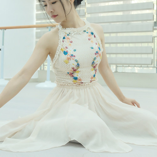 舞蹈半身裙女中长雪纺裙花瓣裙