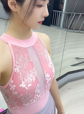 芭蕾舞蹈服形体练功服连体服挂脖绒烧花空中瑜伽形体服基训服