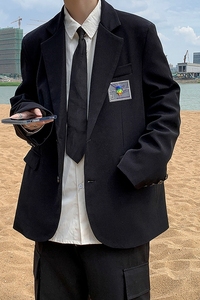 2022春中性风宽松贴标小西装休闲西服西装领纯色青年XF901/图片