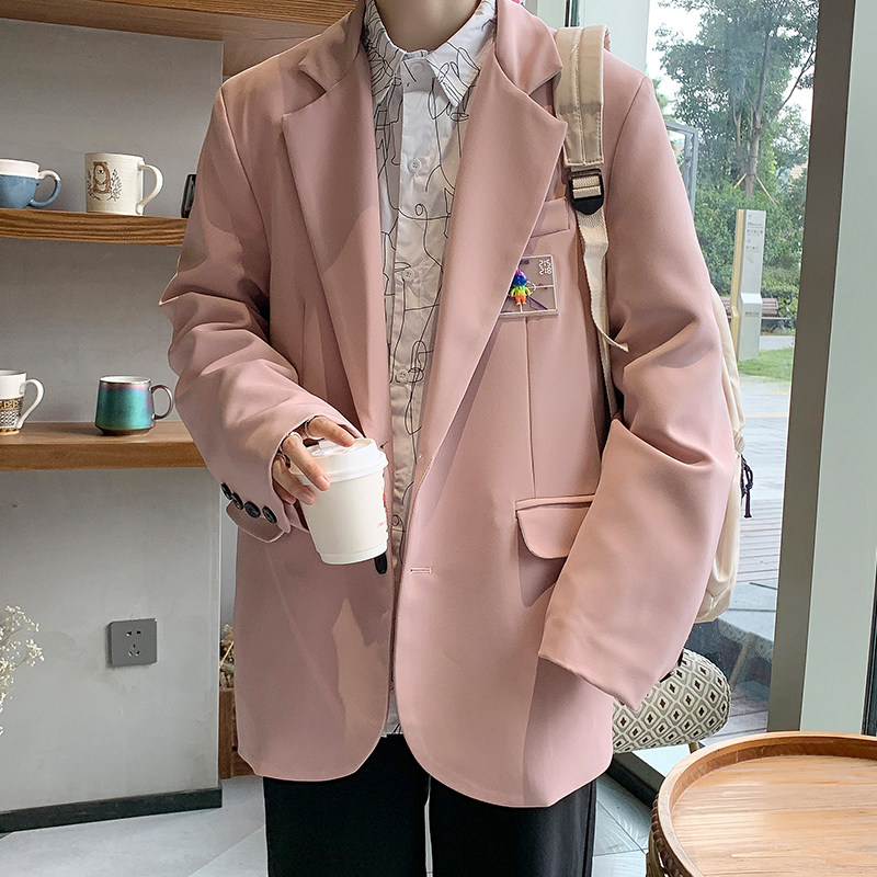 小西服中性风宽松贴标小西装休闲西服西装领纯色青年XF901/,男装西服,星座507-2（原305A）