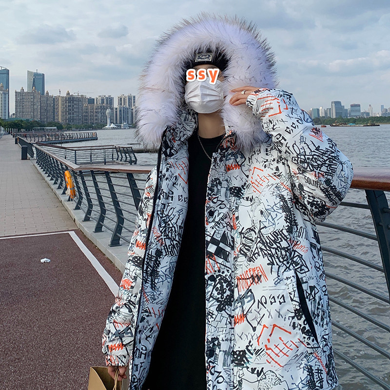 情侣风印花冬新款网红潮牌连帽毛领棉衣外套男M2023,男装棉衣,星座507-2（原305A）