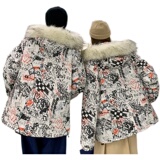 情侣装冬装手绘毛领加厚情侣棉衣面包服连帽棉衣M2023p135，男装棉衣，星座507-2（原305A）