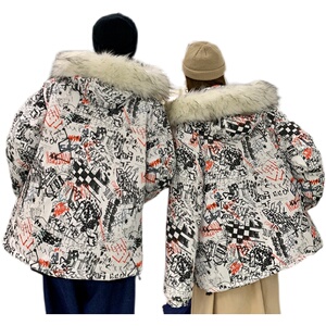 情侣装冬装 手绘毛领加厚情侣棉衣面包服连帽棉衣M2023p135图片