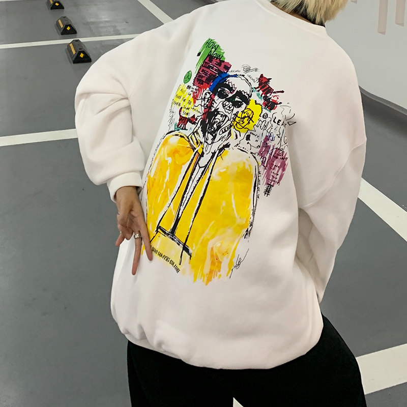 加绒动漫秋冬新款港风潮流男宽松印花休闲圆领卫衣外套W403,男装卫衣,星座507-2（原305A）