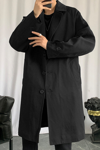 港风新款宽松休闲中长款风衣潮流帅气英伦风男士外套M2021P105图片