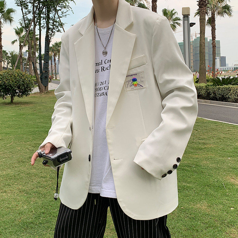 小西服中性风宽松贴标小西装休闲西服西装领纯色青年XF901/,男装西服,星座507-2（原305A）