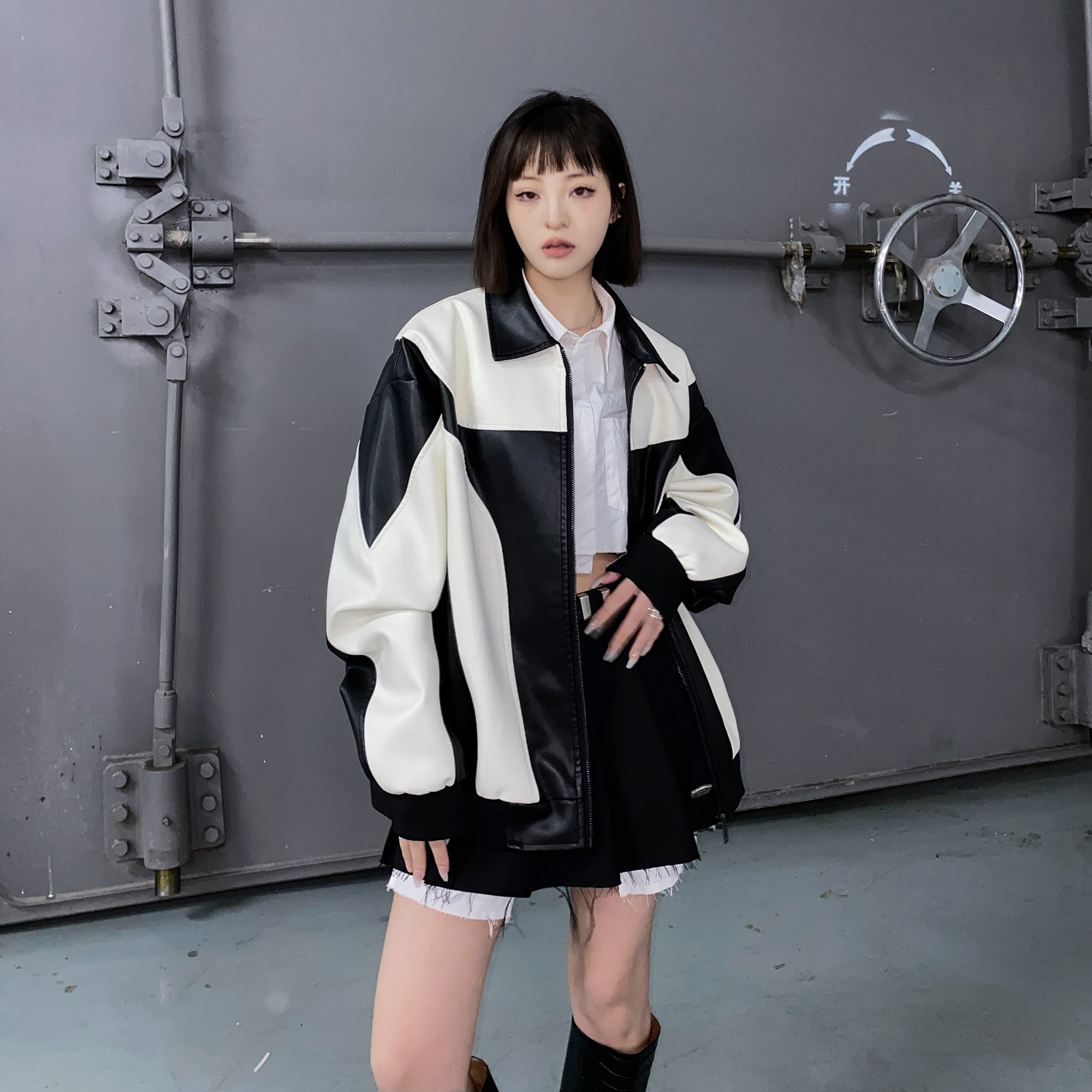 Autumn men's and women's couple's jackets, loose PU leather trend 507-2-PY6802-P75_voghion.com