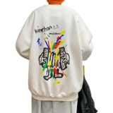港风涂鸦印花圆领情侣男士宽松套头加绒卫衣男305AW402-P30，女装卫衣/绒衫，星座507-2（原305A）
