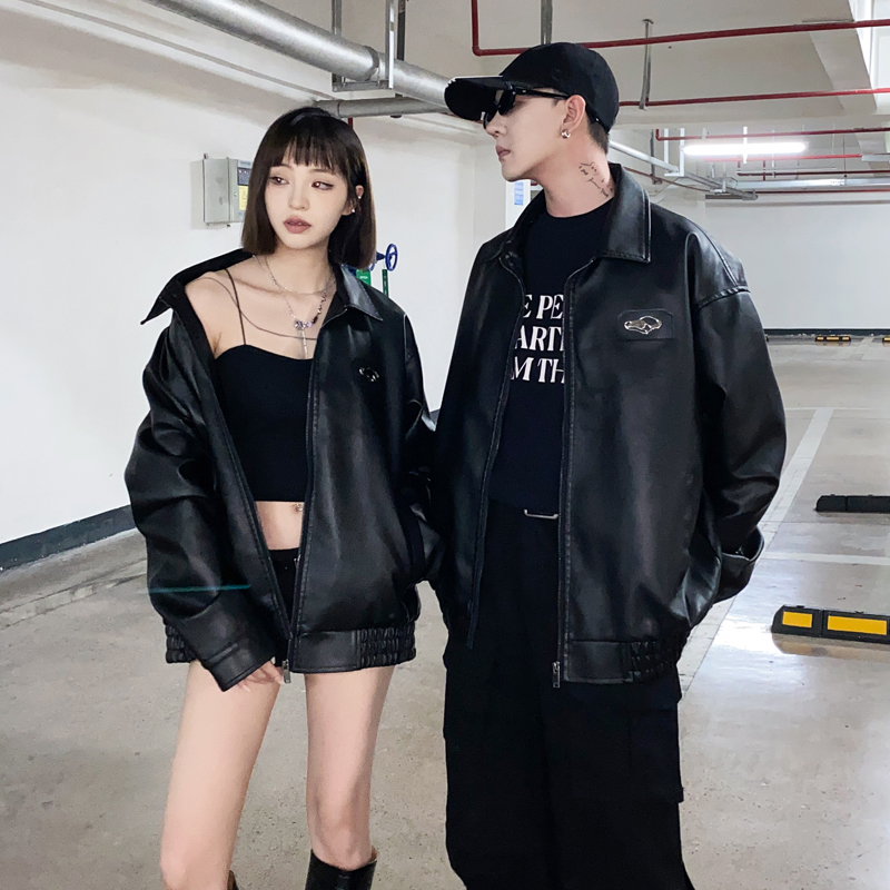 Autumn men's and women's couple's jackets, loose PU leather trend 507-2-PY6807-P80_voghion.com