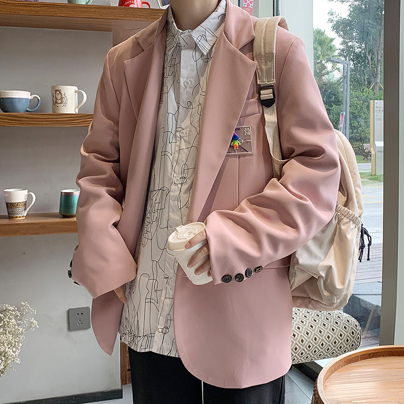 现货2021秋季港风宽松小西装男雅痞韩版西服外套305A-XF901/,男装西服,星座507-2（原305A）