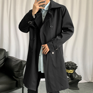 黑色双排扣风衣男款秋冬英伦风氛围感中长款大衣那不勒斯西服外套,男装风衣,星座507-2（原305A）