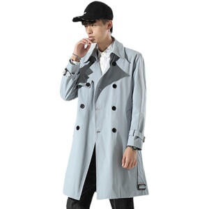 翻领男风衣男长款大衣男中长款双排扣纯色305A/F2022/P105图片