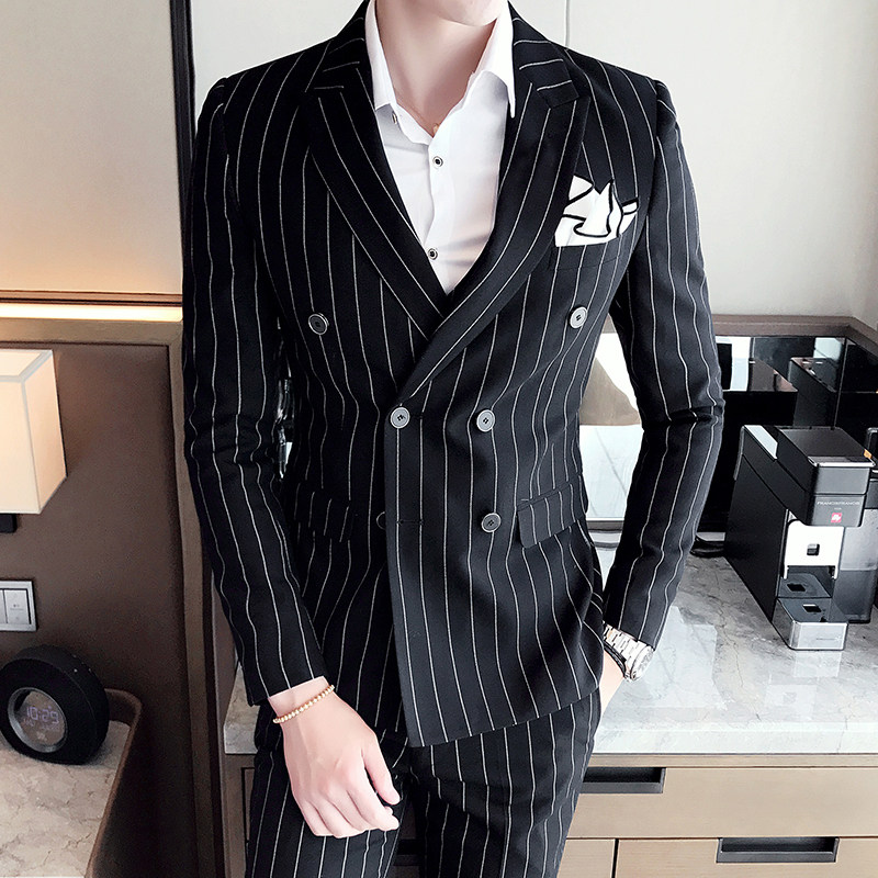 长期做不断货秋装新款三件套条纹双排扣西服套装XF21P265正装,男装西服套装,星座507-2（原305A）