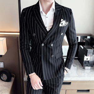 长期做不断货 秋装新款三件套条纹双排扣西服套装 XF21P265正装图片