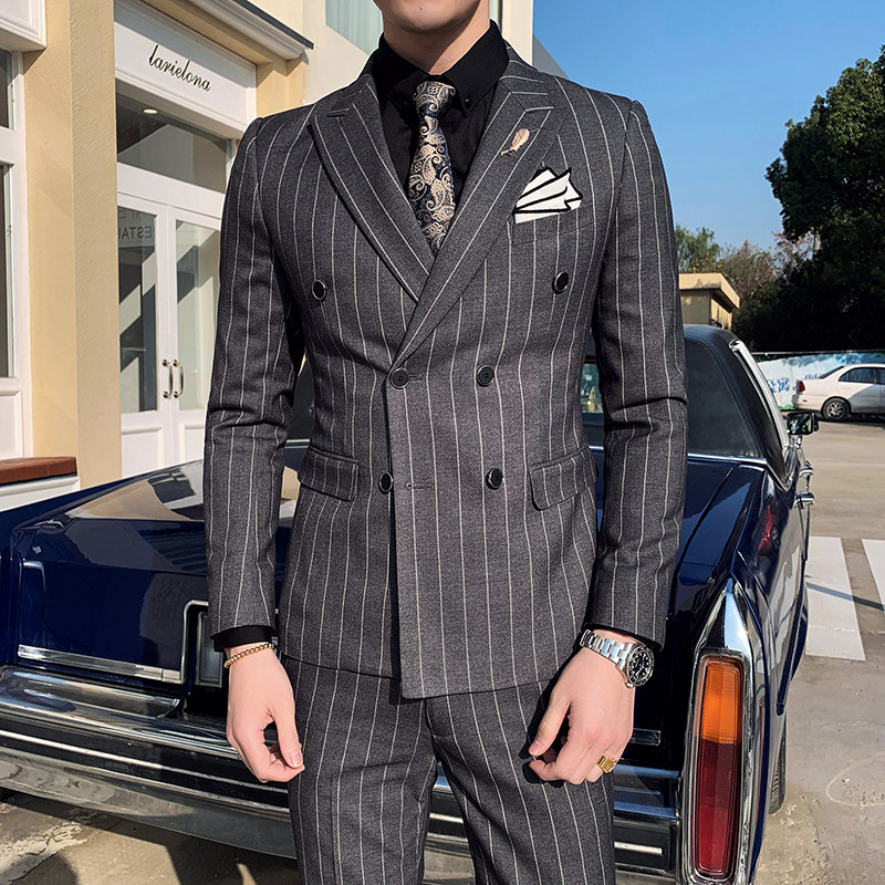 2019商务修身条纹西服三件套男韩版青年发型师正装305A-XF21-P265,男装西服套装,星座507-2（原305A）